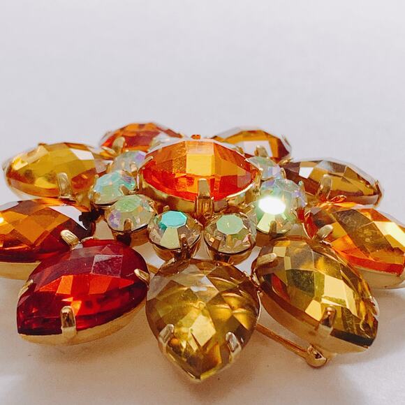 VTG  Signed Joan Rivers Fall Autumn Colorful Brooch Amber Rhinestone Sparkling - Picture 11 of 12